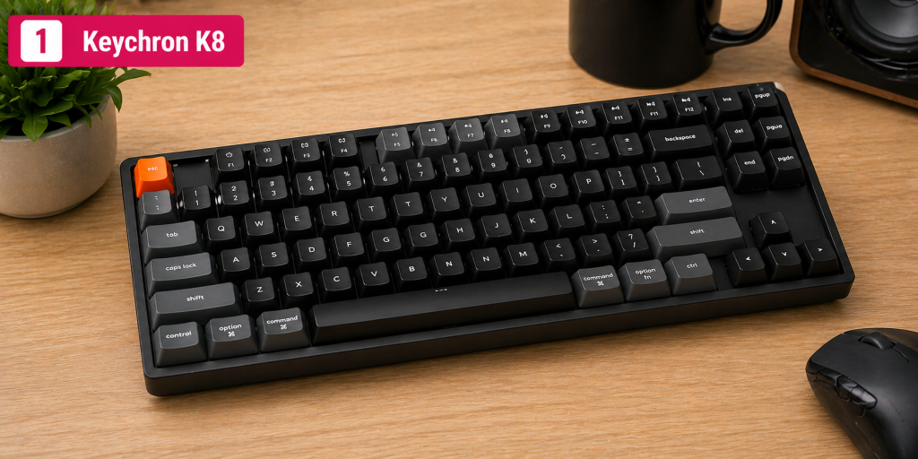 Keychron K8 mechanical keyboard on desk for programming setup