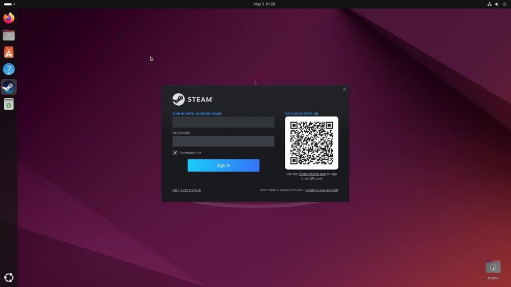 Steam login screen on Ubuntu after installing Steam