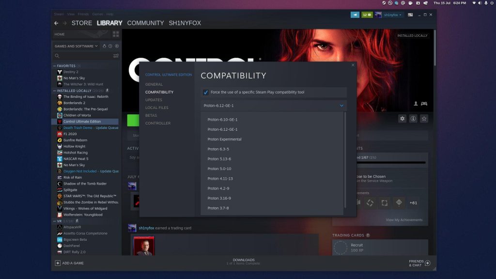 Steam compatibility settings showing Proton options on Ubuntu