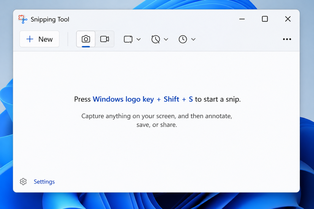 Windows Snipping Tool app interface showing capture options