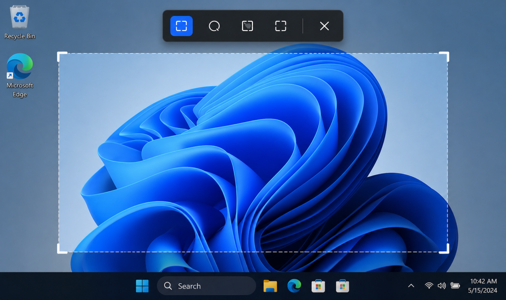 Windows snipping tool selection overlay showing screen capture area