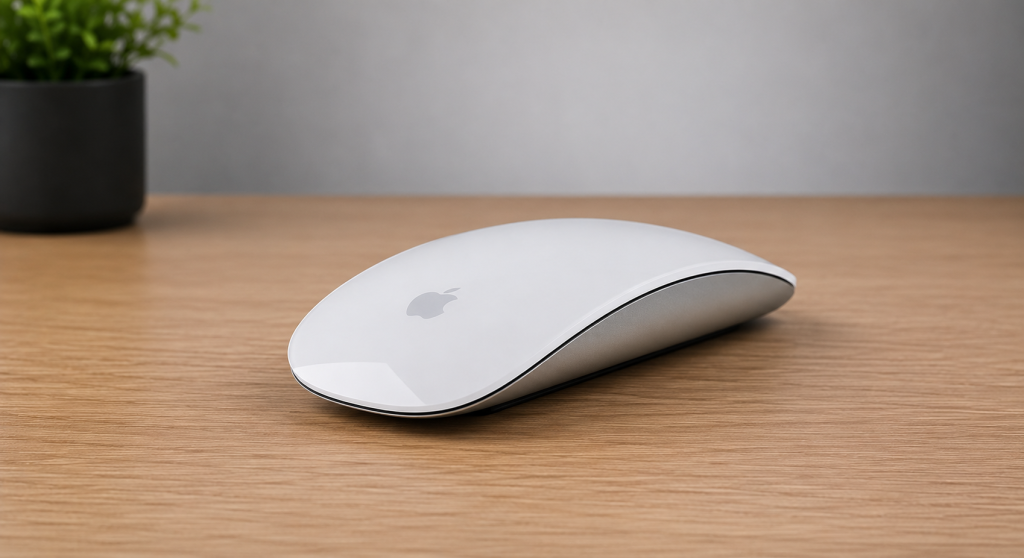 Apple Magic Mouse on a desk for macOS programming and productivity setups