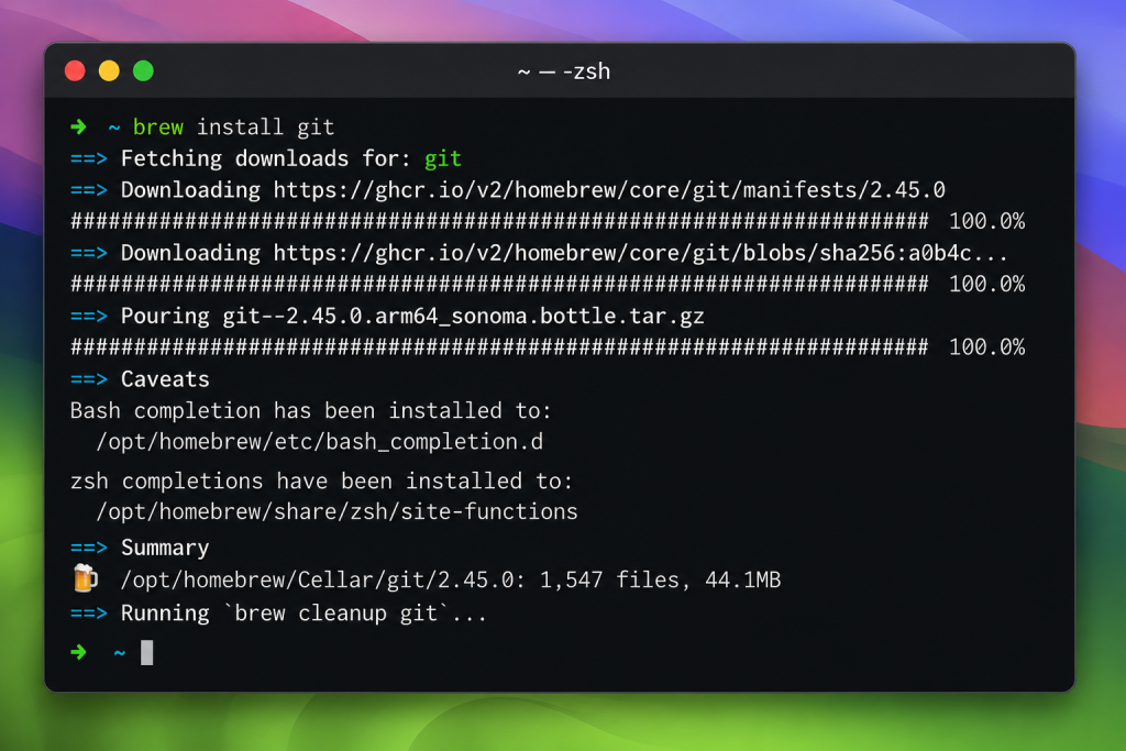 macOS Terminal using Homebrew to install Git