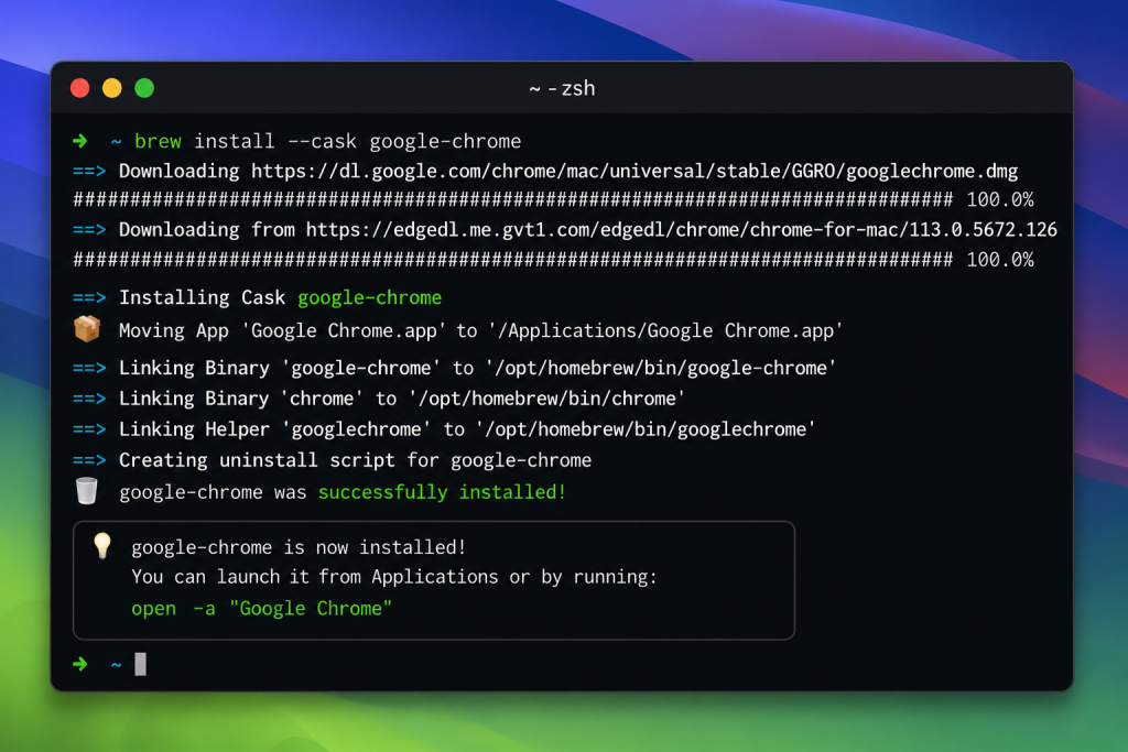 macOS Terminal using Homebrew Cask to install Google Chrome