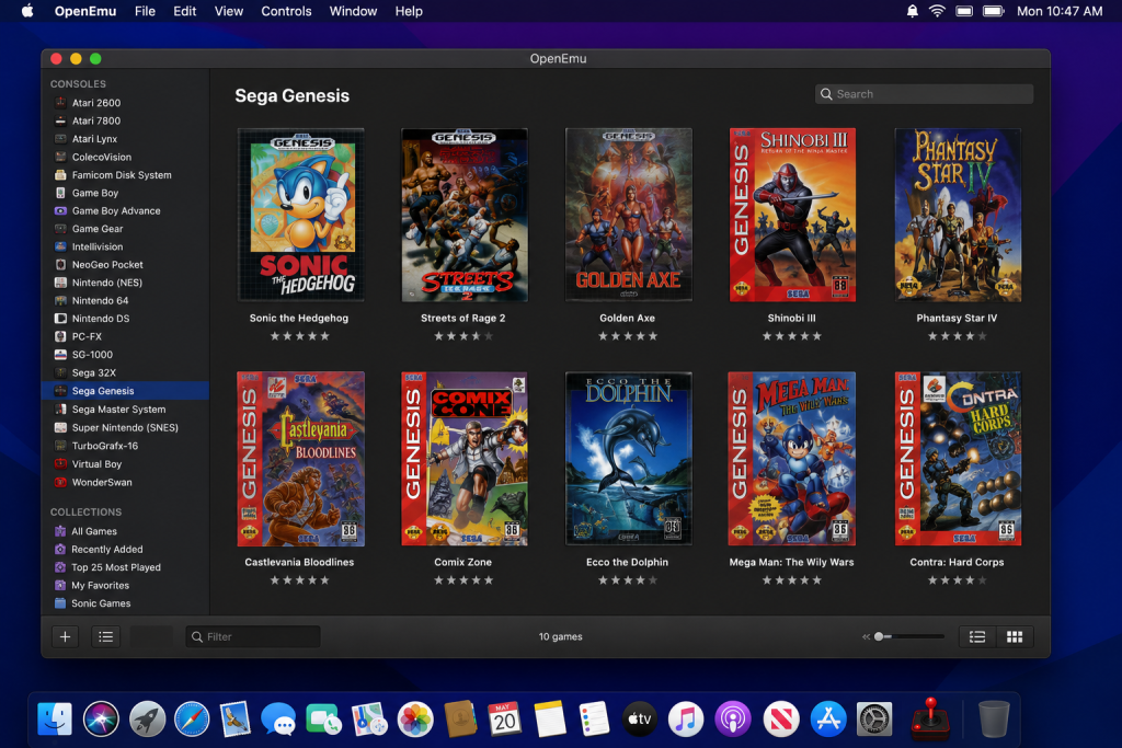OpenEmu Sega Genesis game library on macOS
