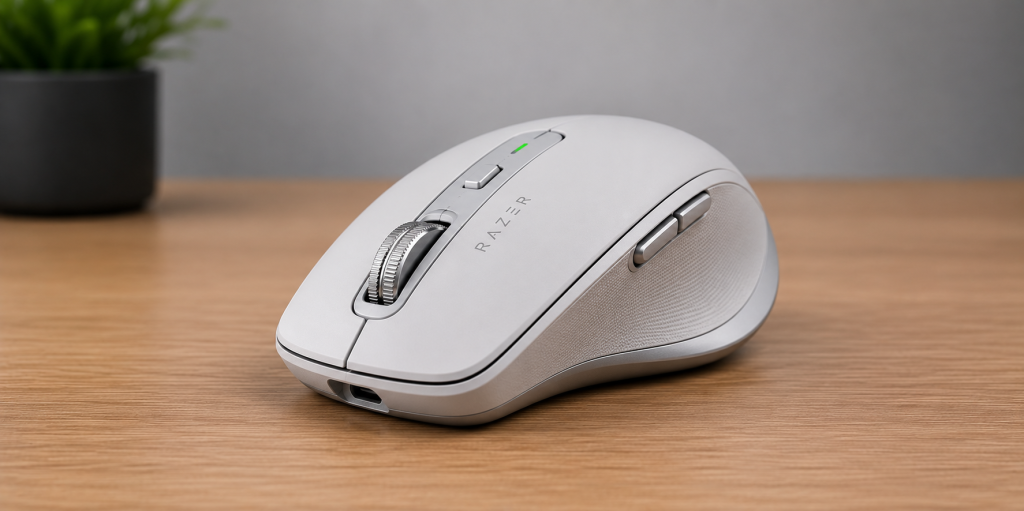 Razer Pro Click wireless mouse on a desk for programming and productivity work